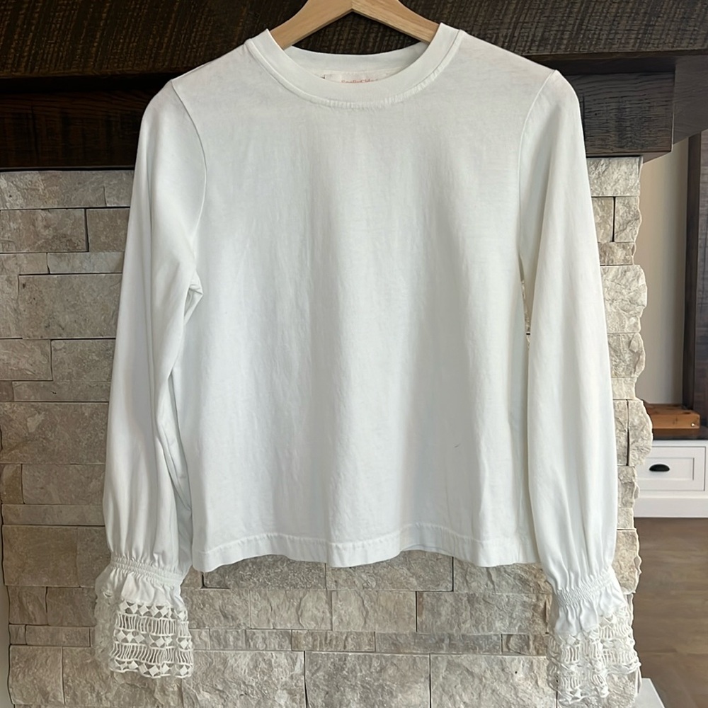 See by Chloe cotton tee with lace sleeve detail. Great condition. Size S